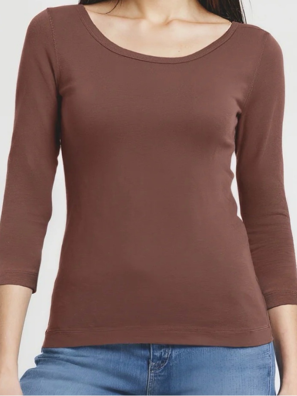 Three Dots Women’s 3/4 Sleeve Chocolate 💯 Cotton Blouse Size Large Sku# 18
